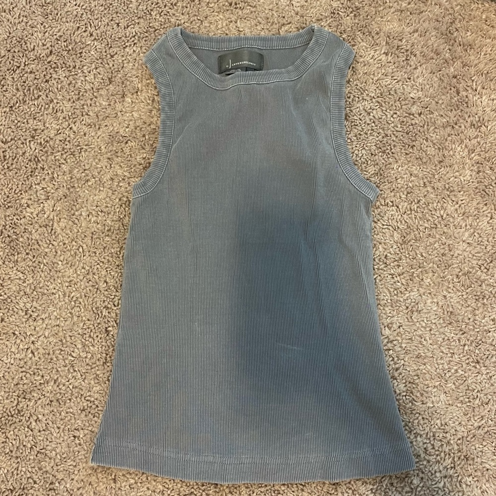 Anthropologie Blue Fitted Ribbed Tank Top